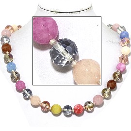 20" Necklace Crystal Ball Bead Magnetic Clasp Multi Color FNE984