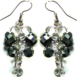 Obsidian Hearts Crystals Silver Earrings Ger495