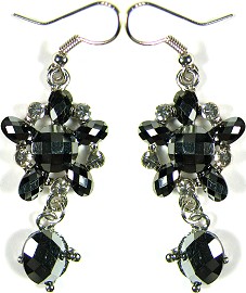 Obsidian Star Crystals Silver Earrings Ger500