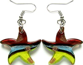 12 Pairs Red Yellow Starfish Glass Earrings GER520