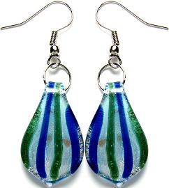 12 Pairs Blue Green Leaf Glass Earrings GER528