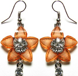 Crystal Earrings Silver Orange 5L Flower GER614