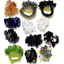 12 Pieces Mini Stone Crystal Flower Rings Mix Colors Gem12