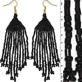 Dangle Earrings Beads Tubes Gold Tone Shiny Black Ger003