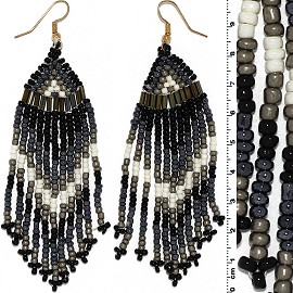 Dangle Earrings Beads Tubes Gold Tone Black Gray White Ger004