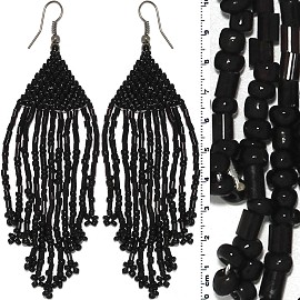 Dangle Earrings Beads Tubes Silver Tone Shiny Black Ger005
