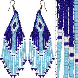 Dangle Earrings Beads Gray Tone Turquoise Blue White Ger015