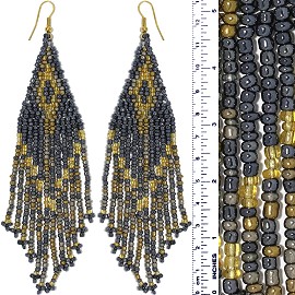 Dangle Earrings Beads Gold Tone Yellow Gray Ger023