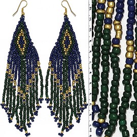 Dangle Earrings Beads Gold Tone Green Blue Ger024