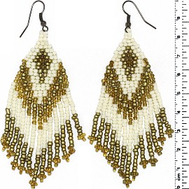 Dangle Earrings Beads Tubes Silver Tone Gold White Ger027