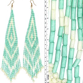 Dangle Earrings Beads Tubes Gold Tone Baby Green Cream Wh Ger050
