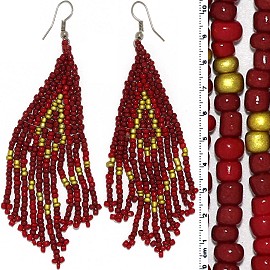 Dangle Earrings Beads Silver Tone Dark Red Gold Ger078