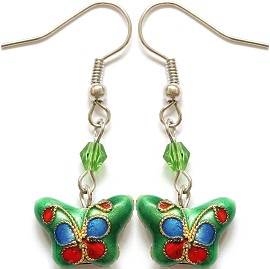 Cloisonné Earrings Butterfly Green Blue Ger1078