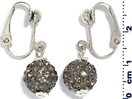 Rhinestone Earrings Clip On Disco Ball Gray Ger1372