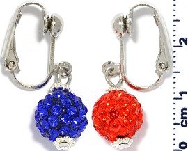 Rhinestone Earrings Clip On Disco Ball Blue Orange Ger1375
