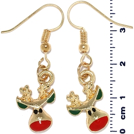 Christmas Earrings Gold Tone Reindeer Head Green Red Ger1470