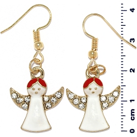 Christmas Earrings Gold Tone Angel Rhinestone White Red Ger1472