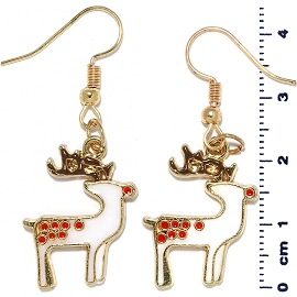Christmas Earrings Gold Tone Reindeer White Red Ger1473