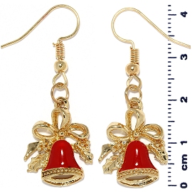 Christmas Earrings Gold Tone Bow Bell Red Ger1474
