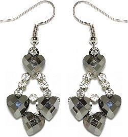 Obsidian Rhinestone Earrings Heart Silver Ger1672