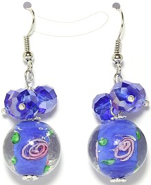 Glass Crystal Bead Earrings Rose Blue Ger1686