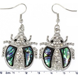 Abalone Earrings Rhinestone Lady Bug Silver Green Ger1733