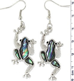 Abalone Earrings Rhinestone Frog Silver Green Ger1738