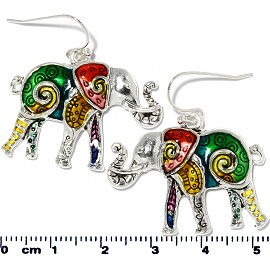 Elephant Earrings Multi Colored Green Yellow Red Silver Ger2195