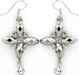 Obsidian Rhinestone Earrings Cross Silver Ger236