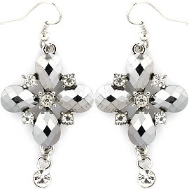 Obsidian Rhinestone Earrings Cross Silver Ger238