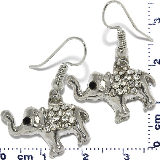 Elephant Rhinestone Dangle Earrings Metallic Tone Ger310