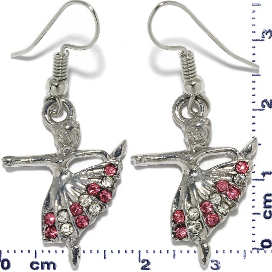 Ballerina Dress Rhinestone Earrings Metallic Tone Pink Ger320