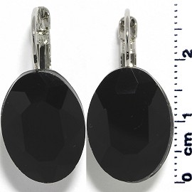 Crystal Earrings Oval Silver Tone Obsidian Black Ger324