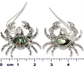 Sea Crab Abalone Earrings Green Silver Tone Ger357