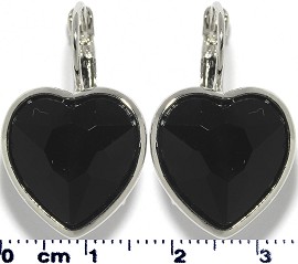 Crystal Earrings Heart Silver Tone Obsidian Black Ger363