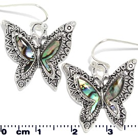 Abalone Earrings Butterfly Black Metallic Silver Tone Ger373