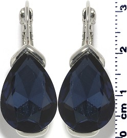 Crystal Earrings Tear Drop Point Silver Tone Dark Blue Ger378