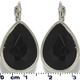 Crystal Earrings Tear Drop Silver Tone Obsidian Black Ger393