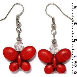 Butterfly Earth Stone Crystal Earrings Silver Red Ger402