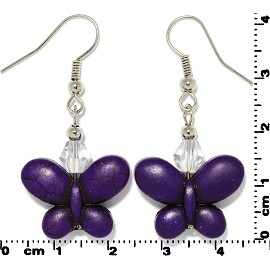 Butterfly Earth Stone Crystal Earrings Silver Dark Purple Ger409