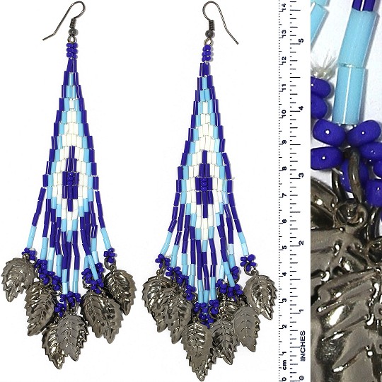 Indian Earrings Leaves Leaf Turquoise Blue Whit Gray Tone Ger411