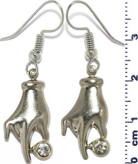 Hand Rhinestone Earrings Metallic Silver Tone Ger416