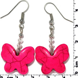 Butterfly Earth Stone Smooth Earrings Silver Magenta Ger431