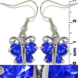 Rhinestone Earrings Butterfly Silver Blue Ger444