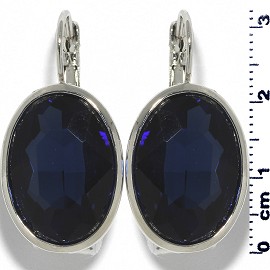 Crystal Earrings Oval Silver Tone Dark Blue Ger453