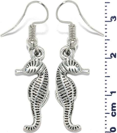 Seahorse Earrings Metallic Silver Black Tone Ger457