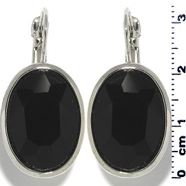 Crystal Earrings Oval Silver Tone Obsidian Black Ger464
