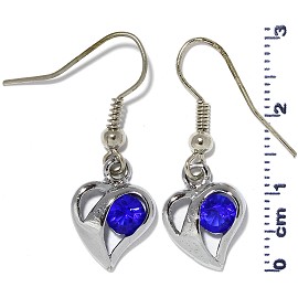 Rhinestone Earrings Heart Silver Blue Ger473