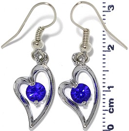 Rhinestone Earrings Heart Silver Blue Ger481