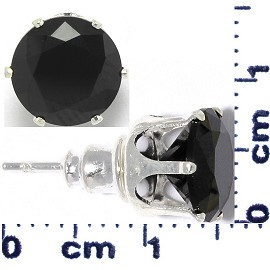 Stud Earrings Rhinestone 8mm Black Obsidian Silver Tone Ger486